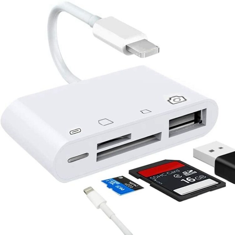 Lightning til Minneskortleser + USB & Lightning