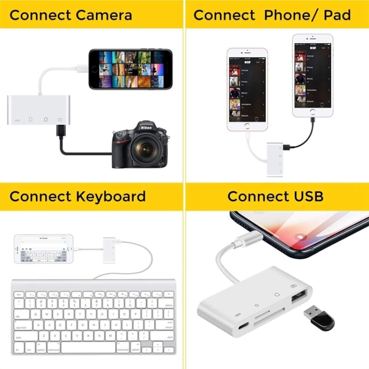 Lightning til Minneskortleser + USB & Lightning