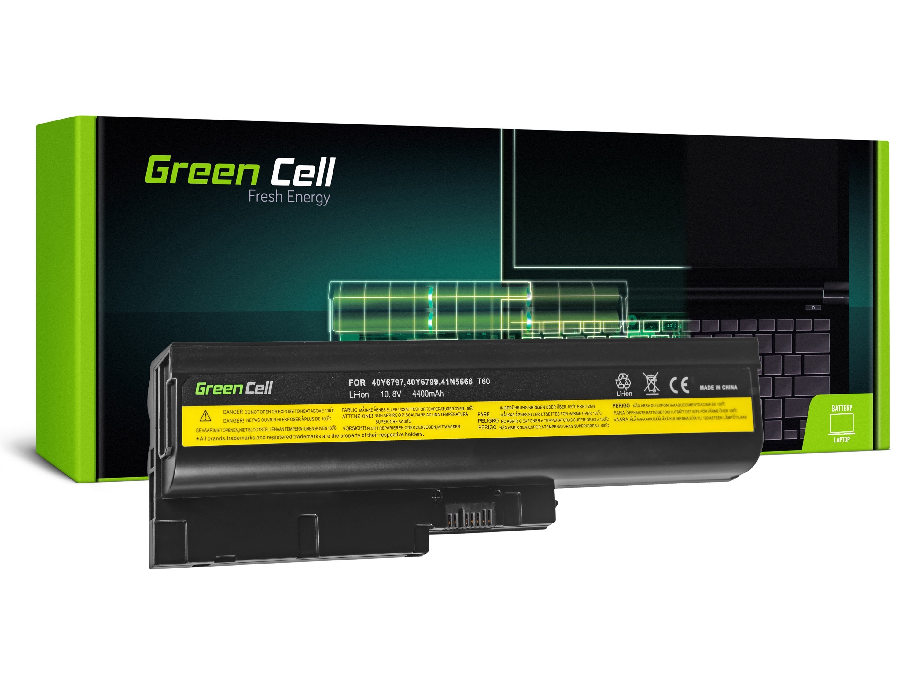 Green Cell laptop batteri til Lenovo ThinkPad T60 T61 R60 R61 / 11,1V 4400mAh