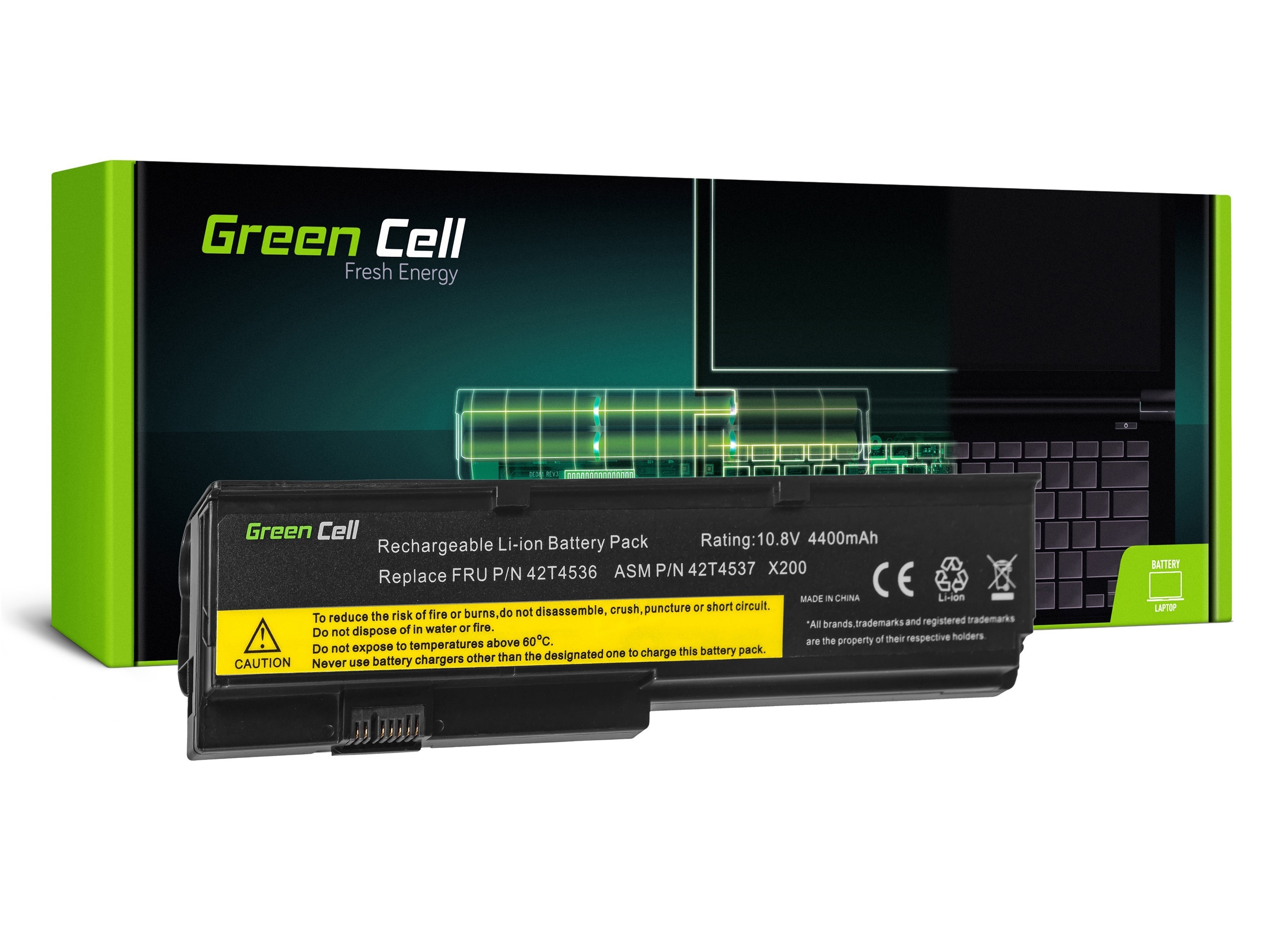 Green Cell laptop batteri til Lenovo ThinkPad X200 X201 X200s X201i / 11,1V 4400mAh