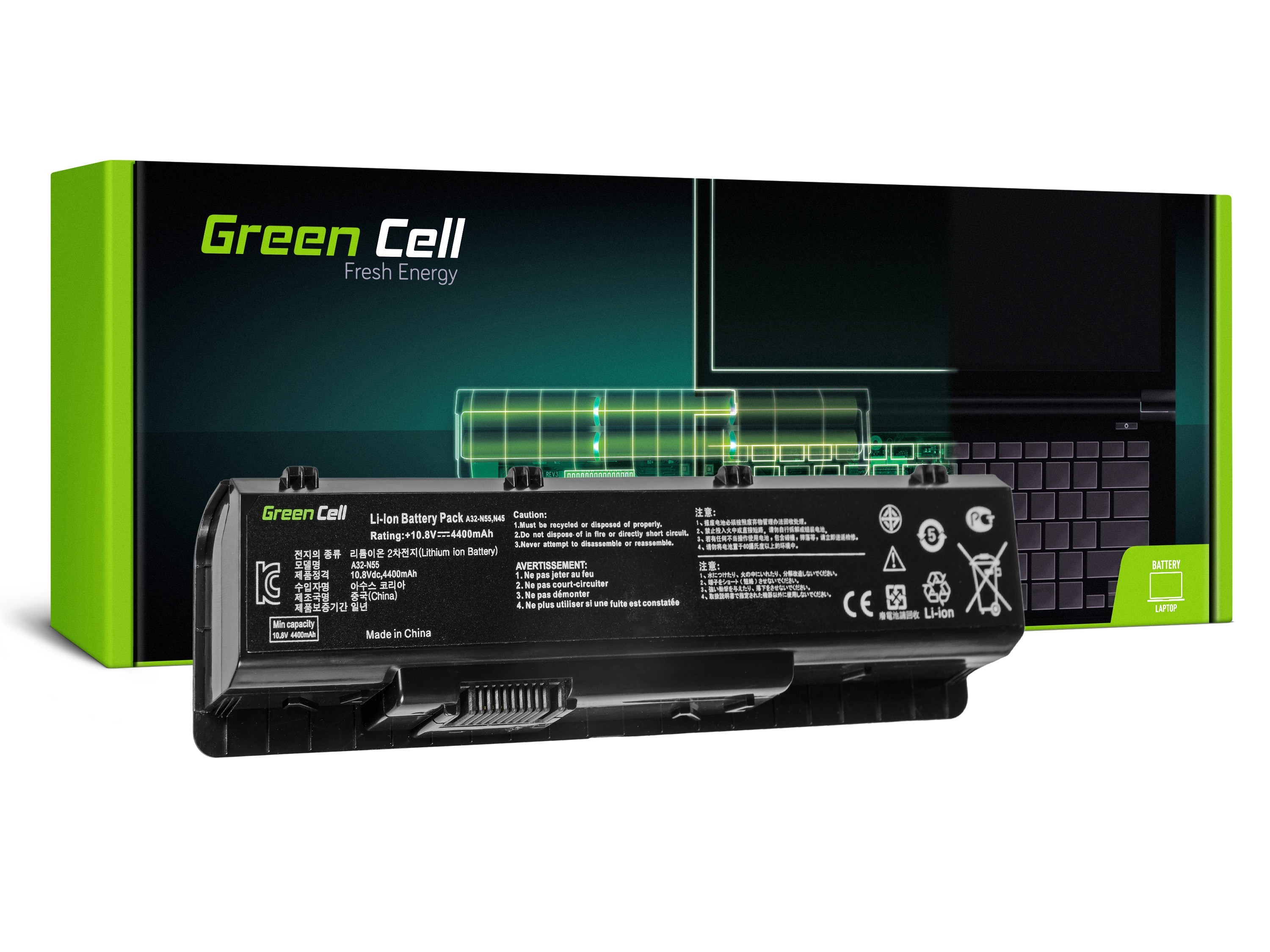Green Cell laptop batteri til Asus N45 N55 N55S N75 N75E N75S / 11,1V 4400mAh