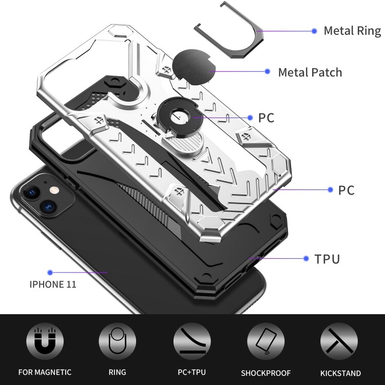 Armor Knight beskyttelsedeksel med roterende støtte til iPhone 11 - Silver
