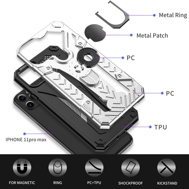 Armor Knight beskyttelsedeksel med roterende støtte til iPhone 11 Pro Max - Silver