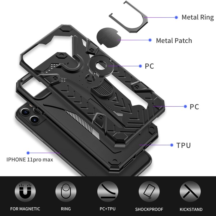 Armor Knight beskyttelsedeksel med roterende støtte til iPhone 11 Pro - Svart