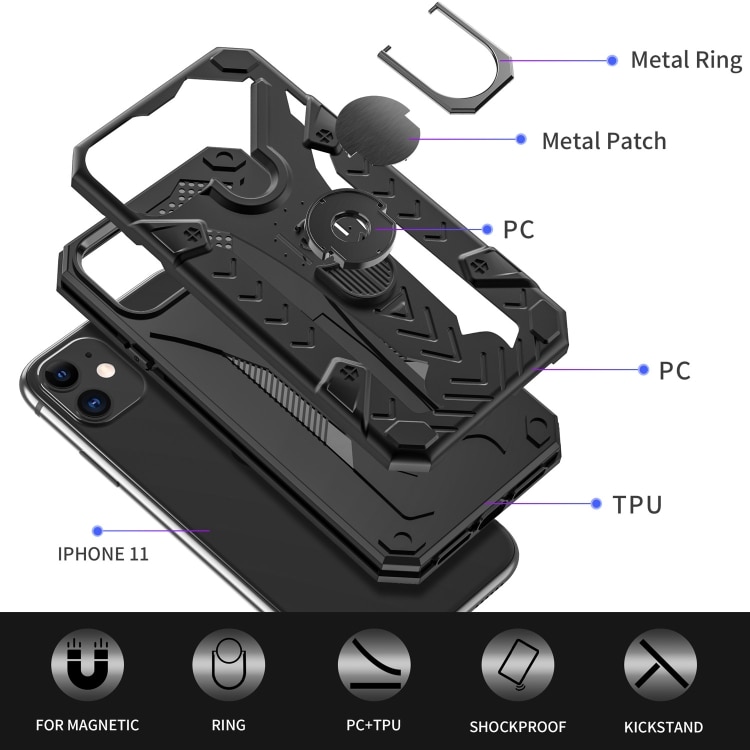 Armor Knight beskyttelsedeksel med roterende støtte til iPhone 11 - Svart