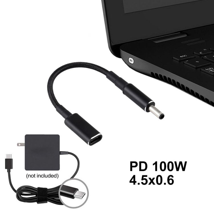 PD 100W 18.5-20V 4.5 x 0.6mm  til USB Type-C Adapter Dell