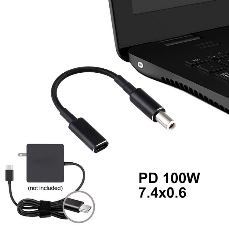 PD 100W 18.5-20V 7.4 x 0.6mm til USB Type-C Adapter Dell