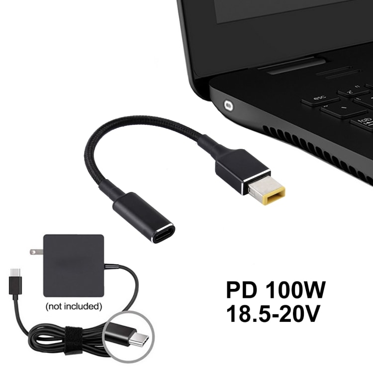 PD 100W 18.5-20V Square Pin til USB Type-C Adapter Lenovo