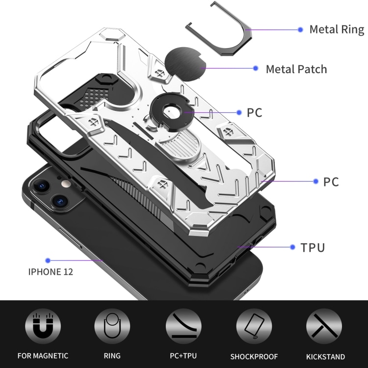 Iron Knight beskyttelsedeksel med roterende støtte til iPhone 12 Mini - Sølv