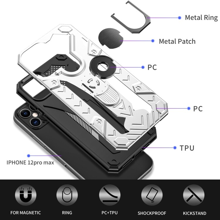 Iron Knight beskyttelsedeksel med roterende støtte til iPhone 12 / 12 Pro - Sølv