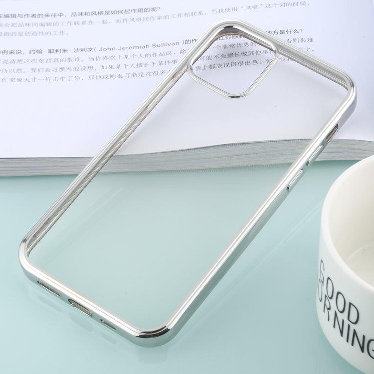 Ultratynt gjennomsiktig mobildeksel med sølvkanter til iPhone 12 / 12 Pro