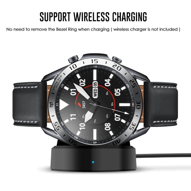Klokkeramme til Samsung Galaxy Watch 3 45mm - Sølvring med svarte tegn