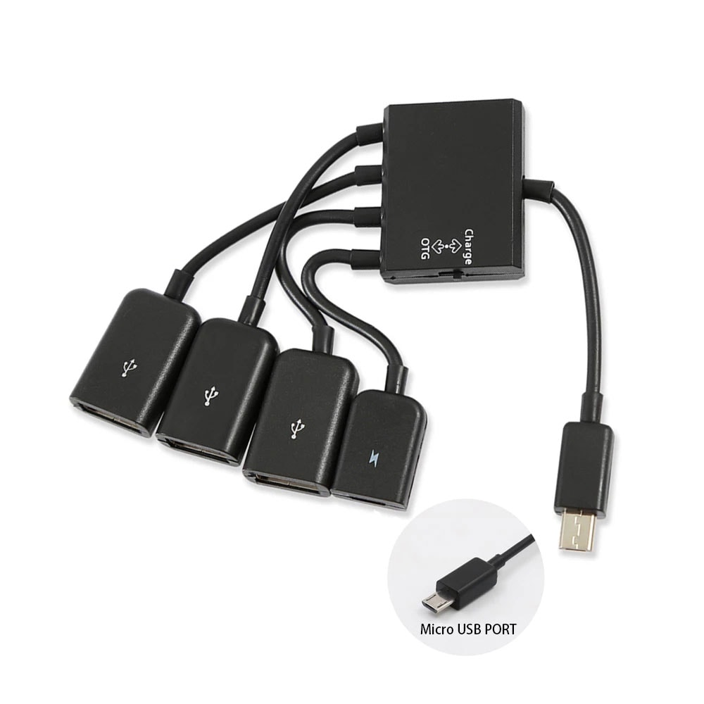 Micro-USB OTG-adapter / USB-hub med 3 porter / micro-USB-hub / USB-adapter med ladeport