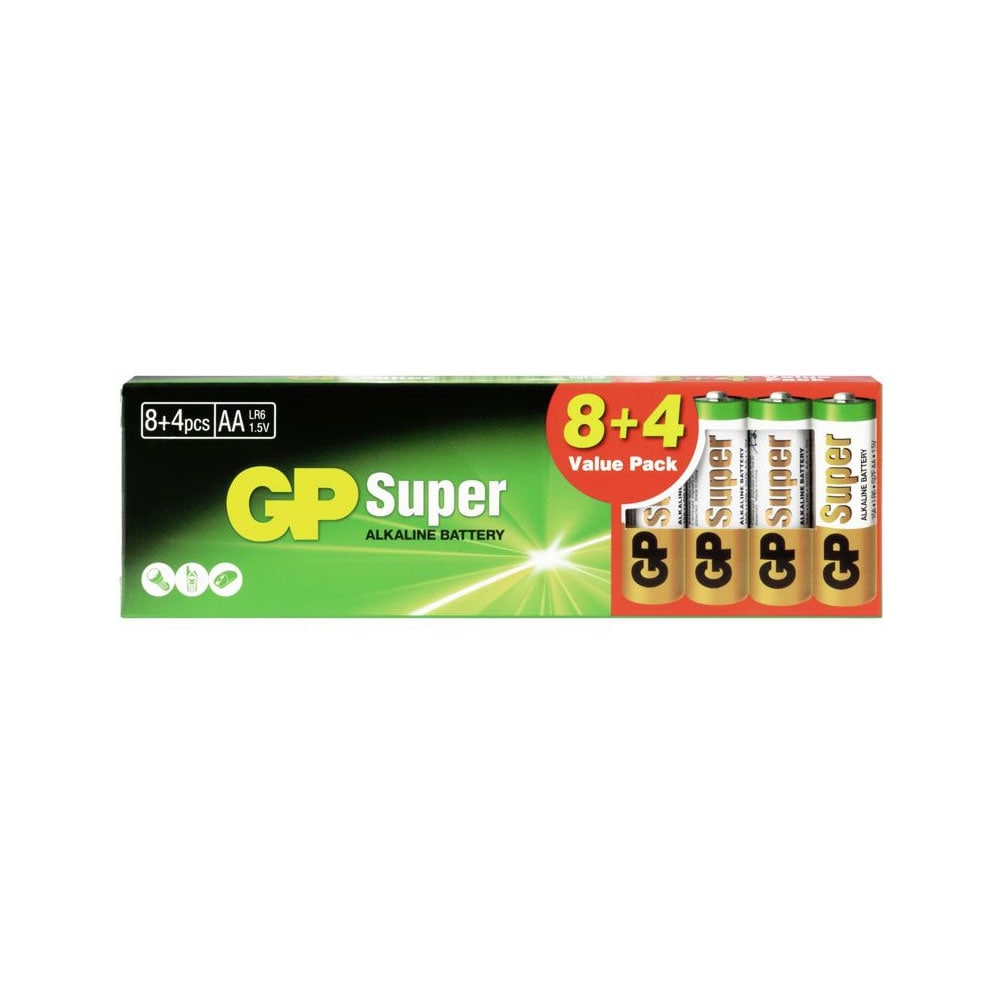 GP Super AA-Batterier 8+4stk
