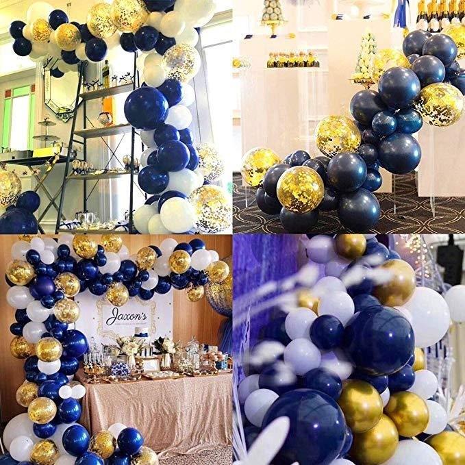 Ballongsett med 105 ballonger Blå, Hvit & Gull