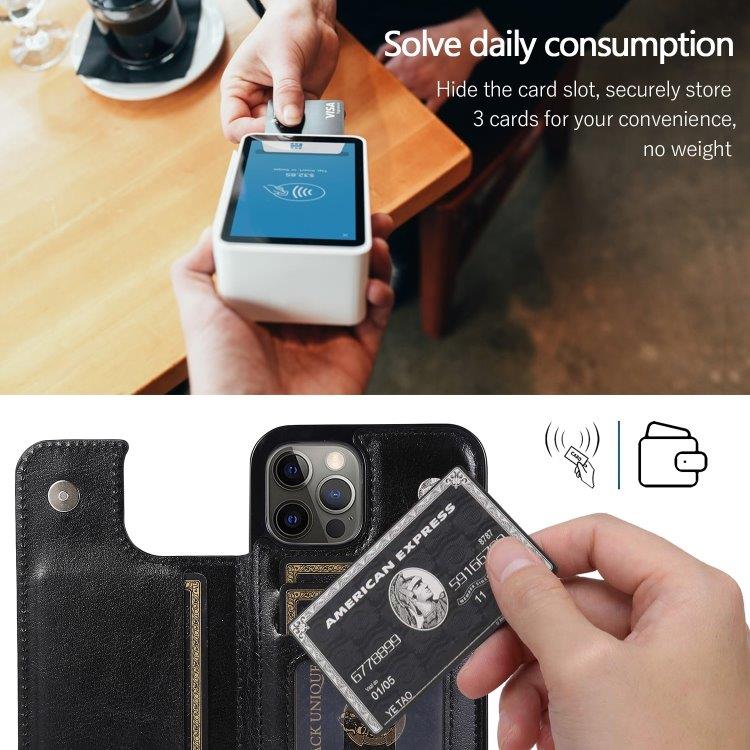 Slagsikkert mobildeksel med kortholder til iPhone 12 / 12 Pro - Svart