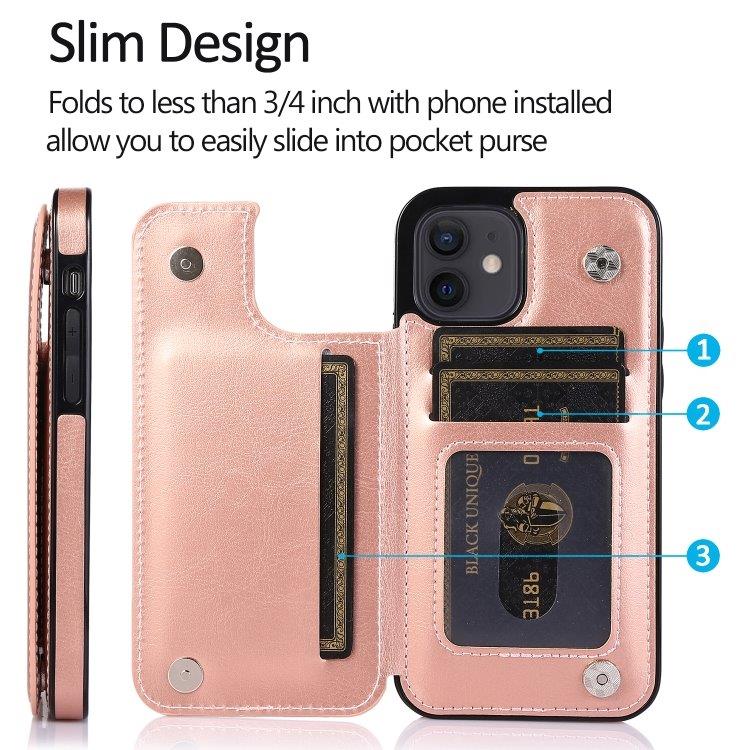 Slagsikkert mobildeksel med kortholder til iPhone 12 mini - Rosa