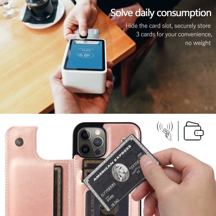 Slagsikkert mobildeksel med kortholder til iPhone 12 / 12 Pro - Rosa