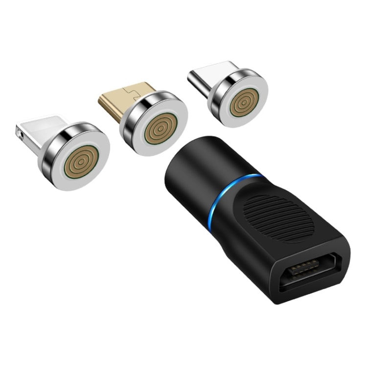Adapter med magnetfeste for lading av mobiltelefon - fra Micro USB tll USB-C, iPhone og Micro USB