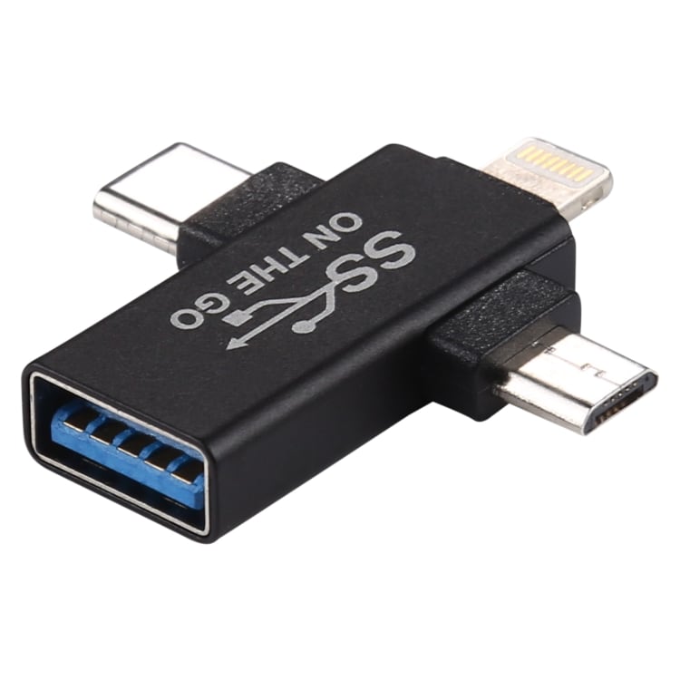 3-i-1-adapter fra USB 3.0 til iPhone + Micro USB + USB-C