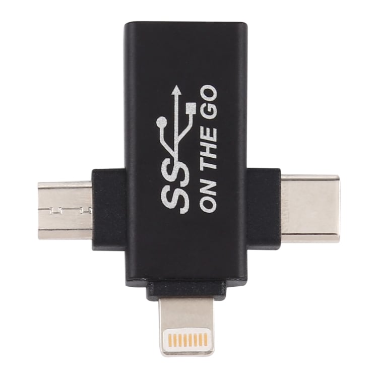 3-i-1-adapter fra USB 3.0 til iPhone + Micro USB + USB-C