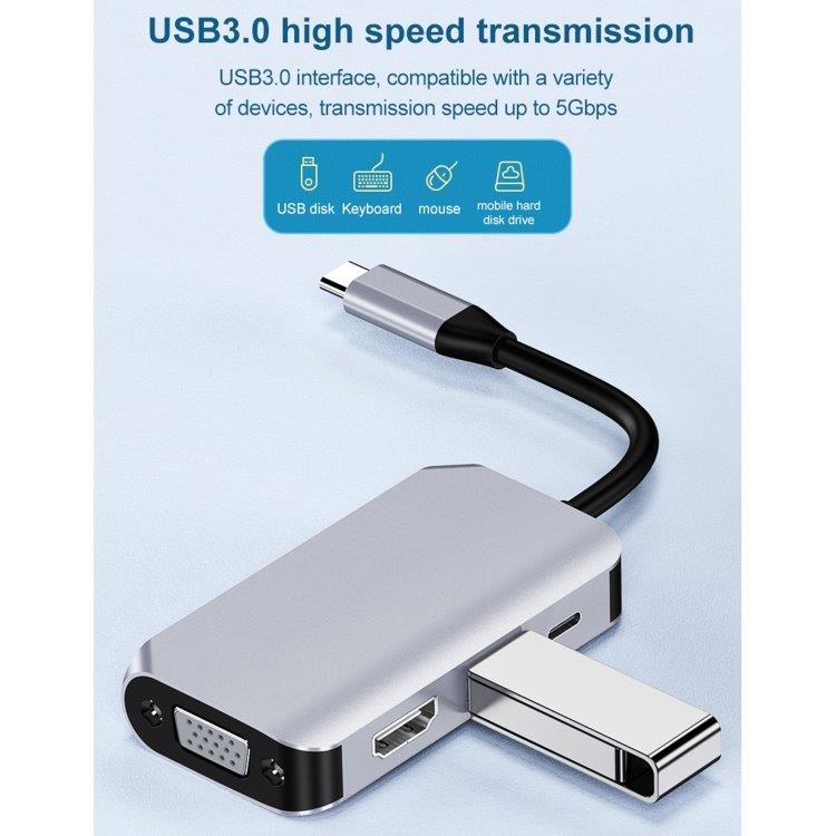 4-i-1-adapter USB-C til HDMI + VGA + USB 3.0 + PD-port