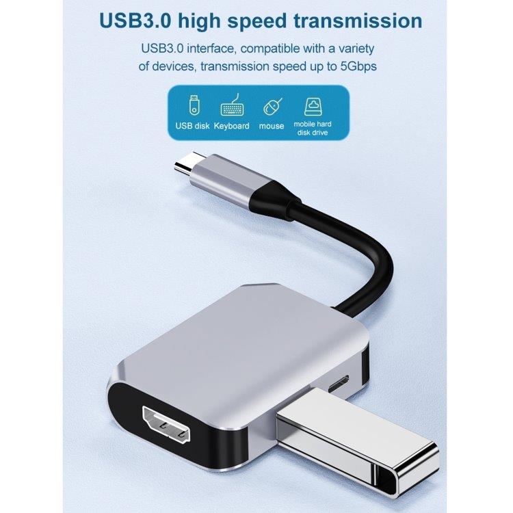 3-i-1-adapter USB-C til USB 3.0 + HDMI + PD-port
