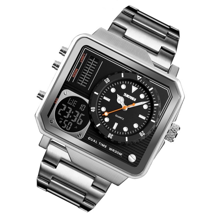 Armbåndsur med digital og analog klokke - Sølvfarget