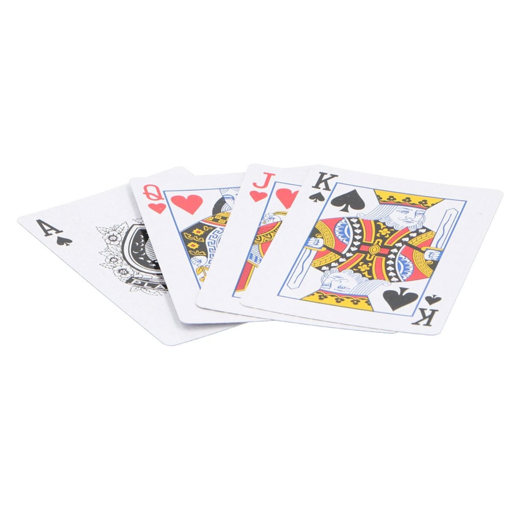 Pokersett med sjetonger, spillekort og terninger