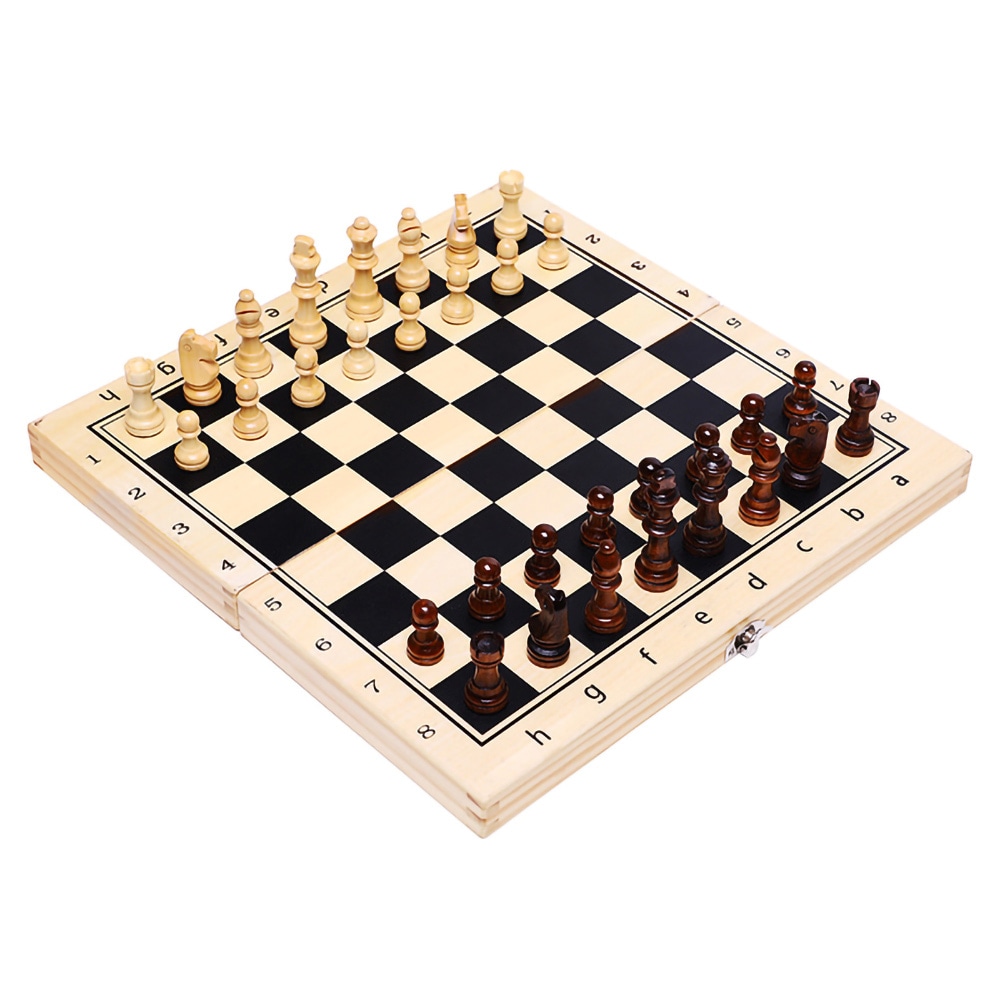 Sjakk Sett Foldbart - Svart/Hvite Brikker