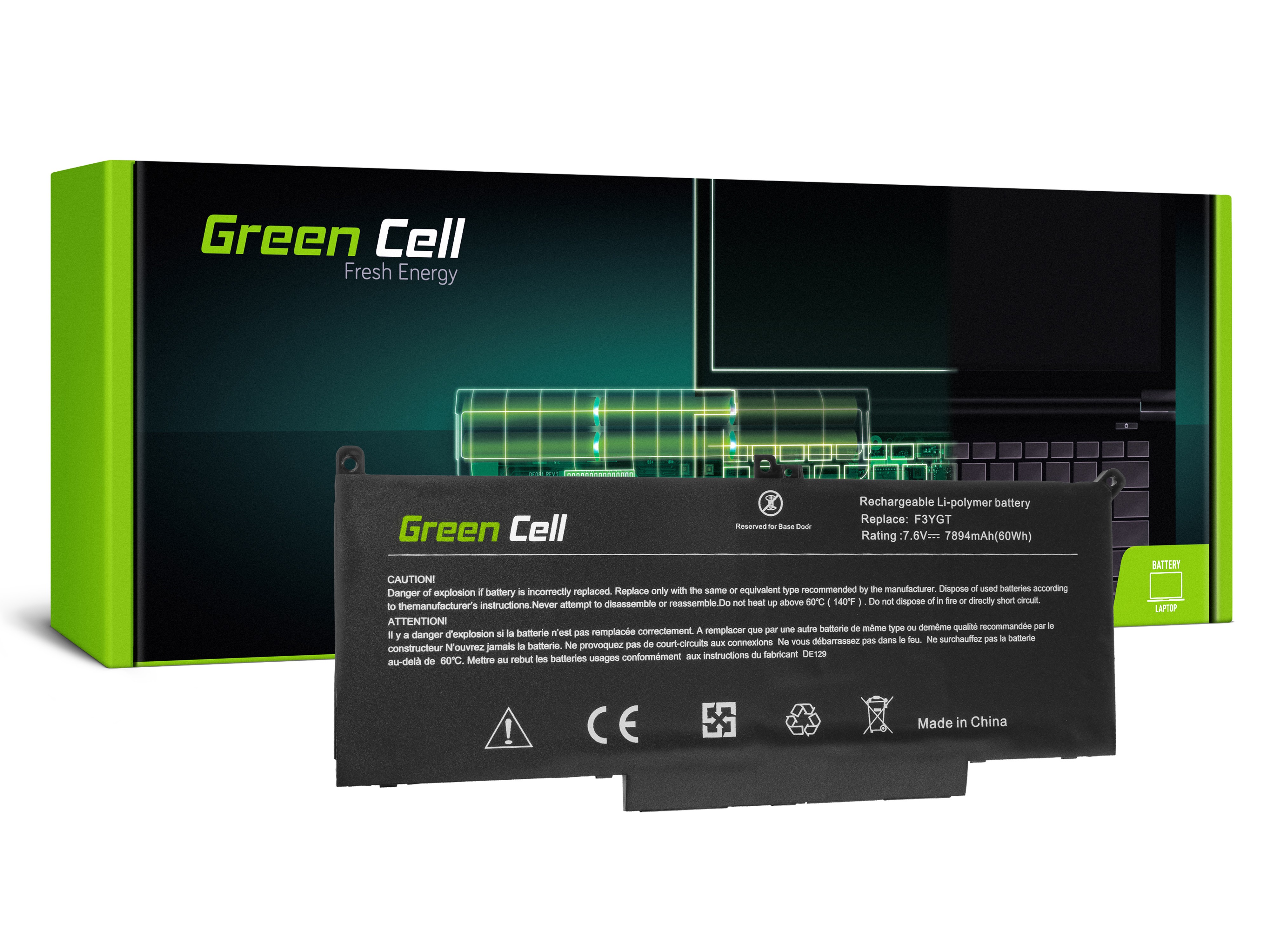 Green Cell batteri F3YGT til Dell Latitude 7280 7290 7380 7390 7480 7490