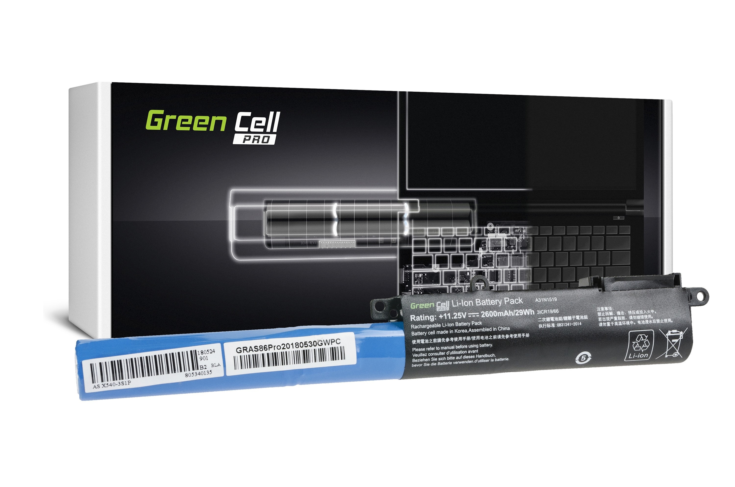 Green Cell PRO laptop batteri til Asus A31N1519 F540 F540L F540S R540