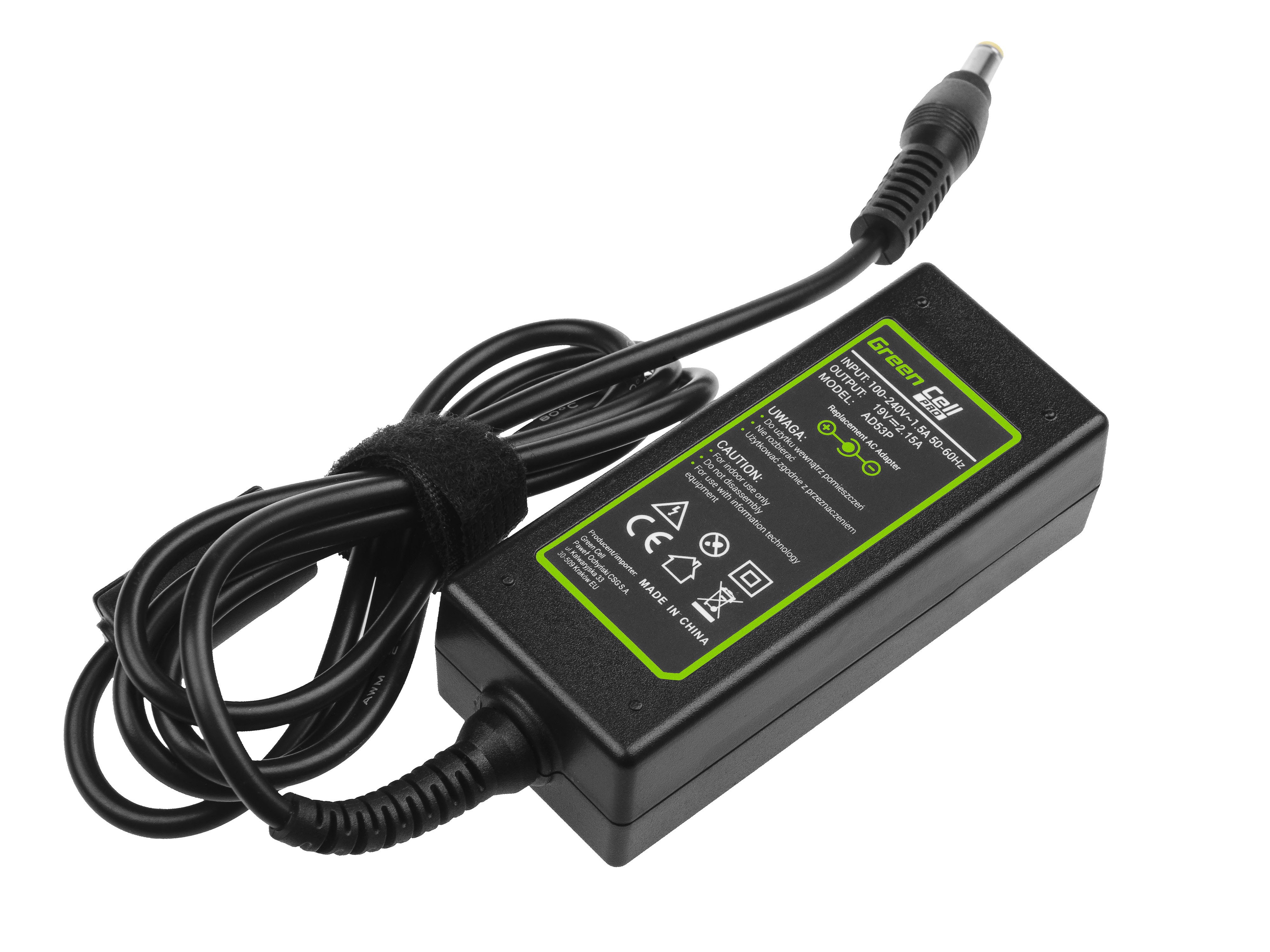 Green Cell PRO lader / AC Adapter til Acer Aspire One 531 -19V 2.15A 40W