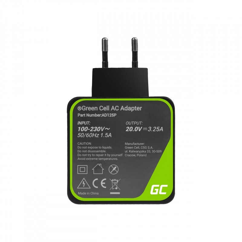 Green Cell PRO lader / AC Adapter til Lenovo Yoga 20V 3.25A 65W