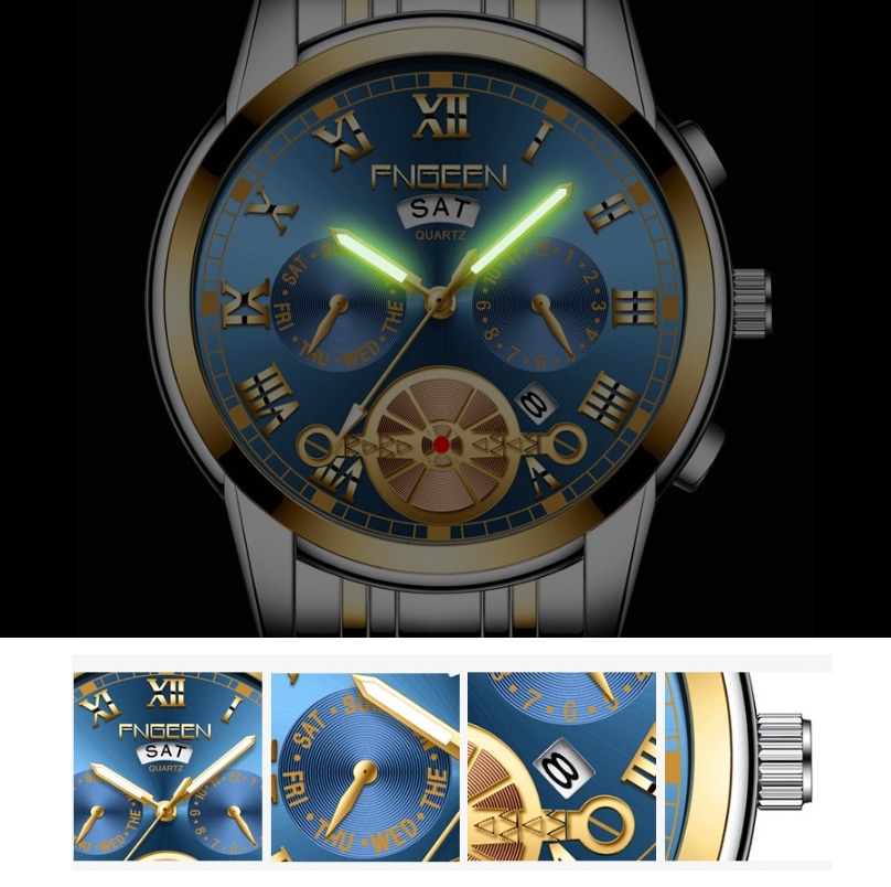 Armbåndsur med selvlysende visere - Sølvfarget armbånd med sølvfarget ramme og hvit bakgrunn