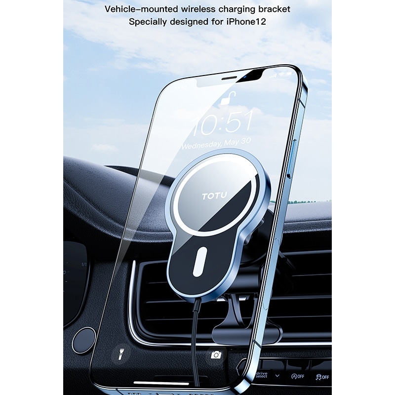 Bilholder med Trådløs Lading 15W til iPhone 12 - Blå