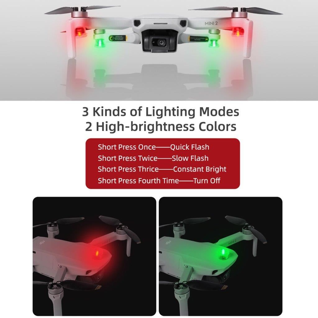 LED Belysning Grønn/Rød til Droner DJI Mavic 2 / Mini / Mavic Air 2 / FPV