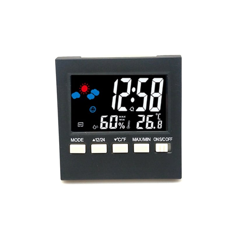 Digital klokke med termometer og fuktmåler