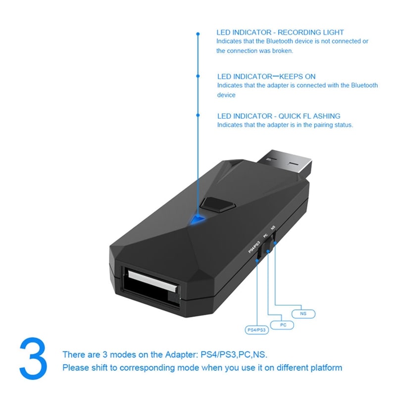 Bluetooth-adapter til PS4 / Switch / PC / PS3 for håndkontroll