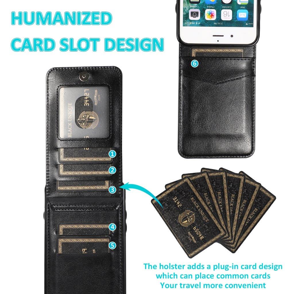 Bakdeksel i lærimitasjon med kortholder og stativfunksjon iPhone 8 Plus / 7 Plus - Svart