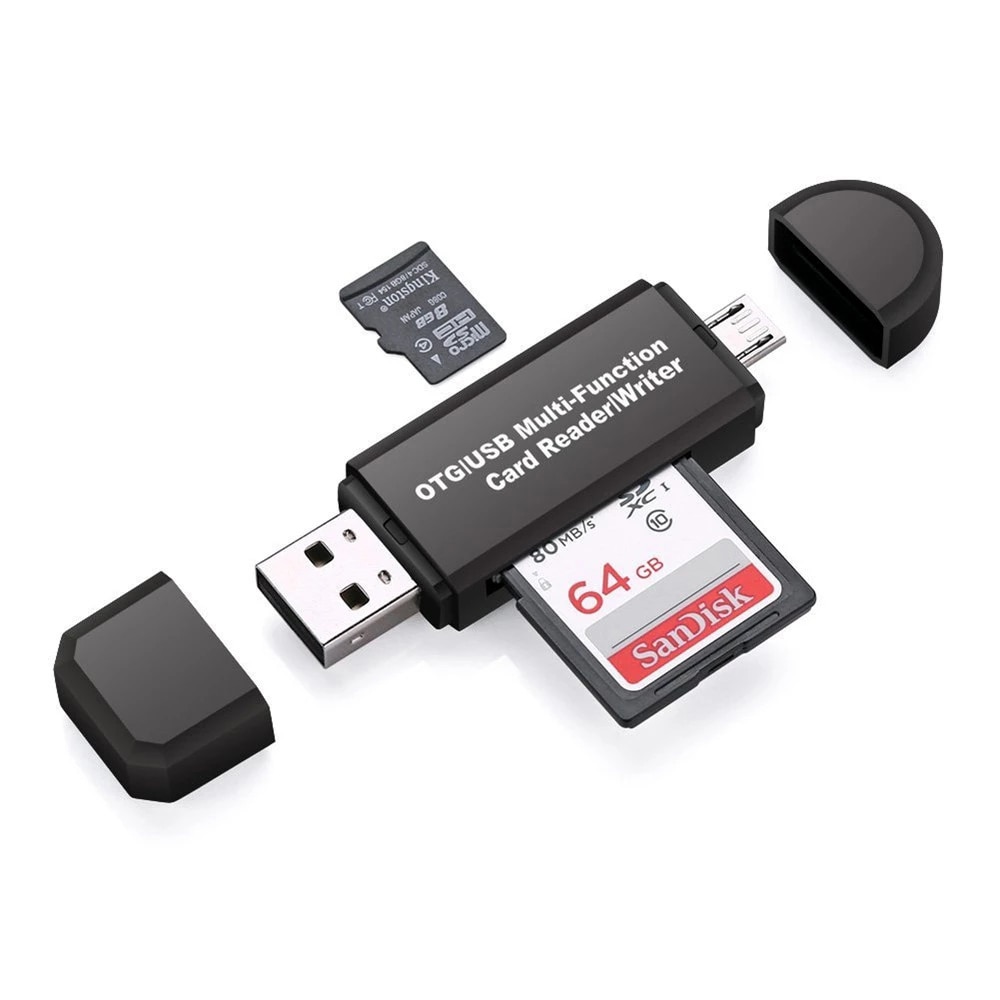4 i 1 Minneskortleser med USB & MicroUSB