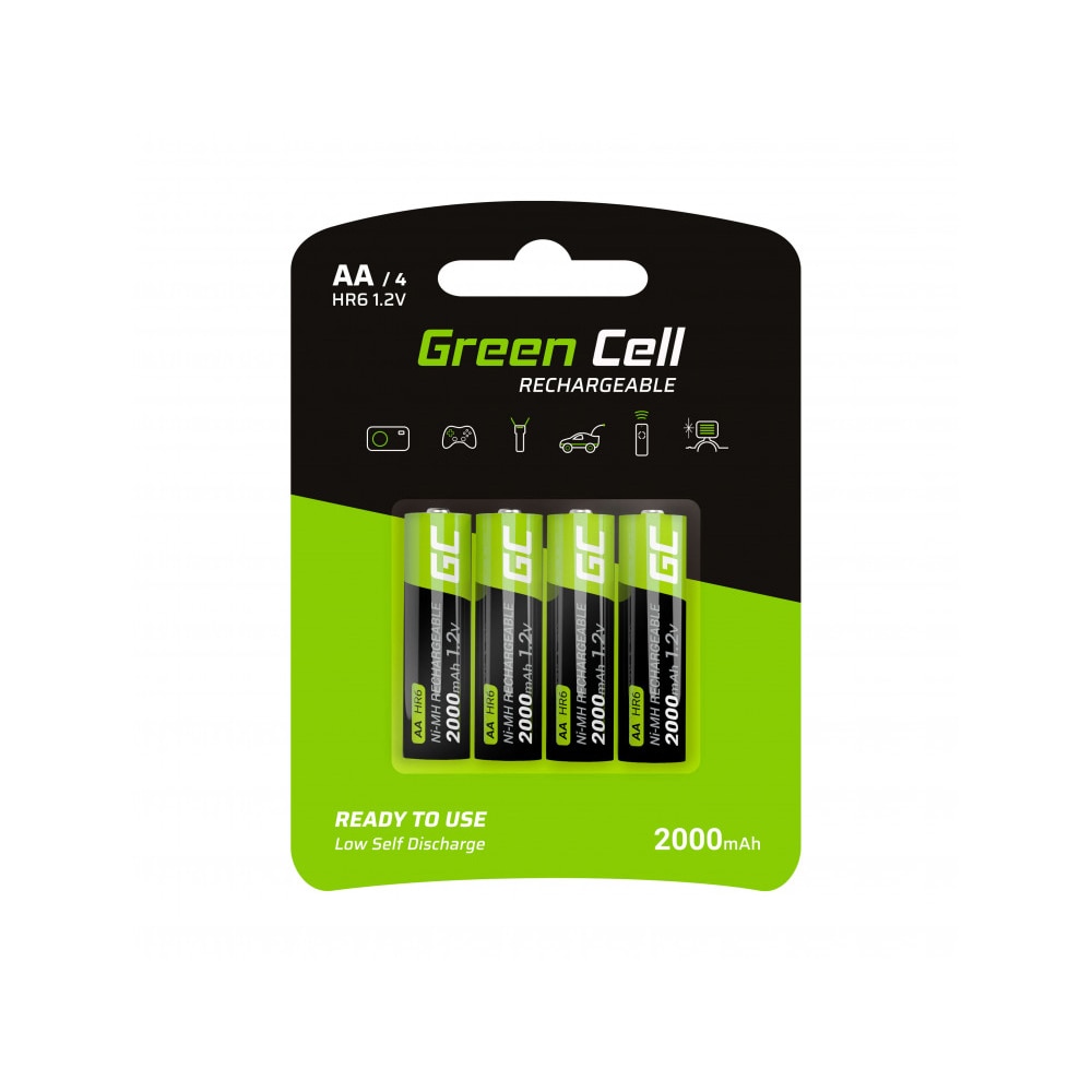Green Cell Oppladbare AA 2000mAh- 4-pakning