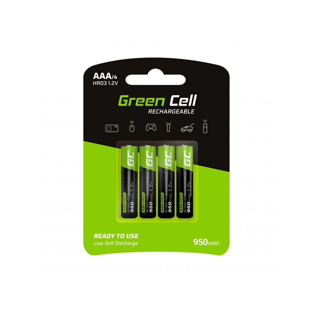 Green Cell Oppladbare AAA 950mAh- 4-pakning