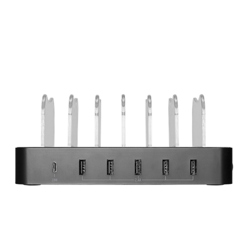 DELTACO USB-ladestasjon for 6-enheter, 5x USB-A, 1x USB-C PD, hurtiglading, 50 W