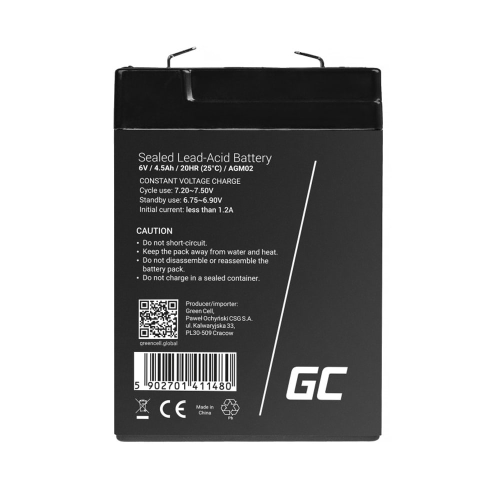 Green Cell AGM Batteri 6V 4.5Ah