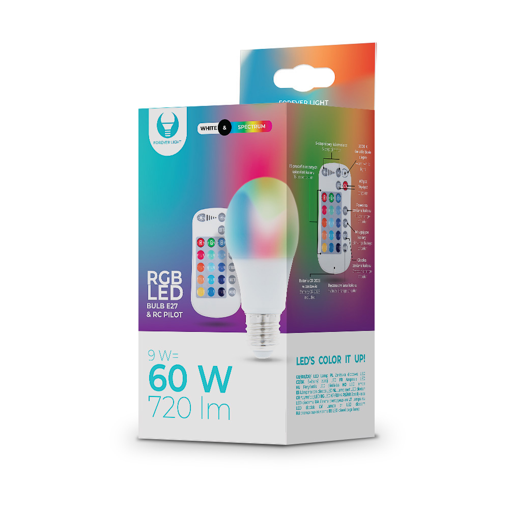 Forever LED-lampe E27 A60 RGB med fjernkontroll