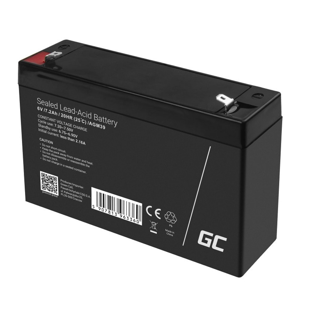 Green Cell AGM VRLA Batteri 6V 7.2Ah