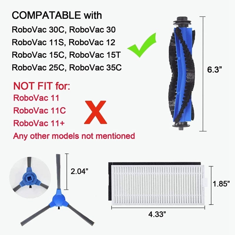 Børster og filter til Eufy RoboVac 11S/15T/30/30C/15C/12/35C