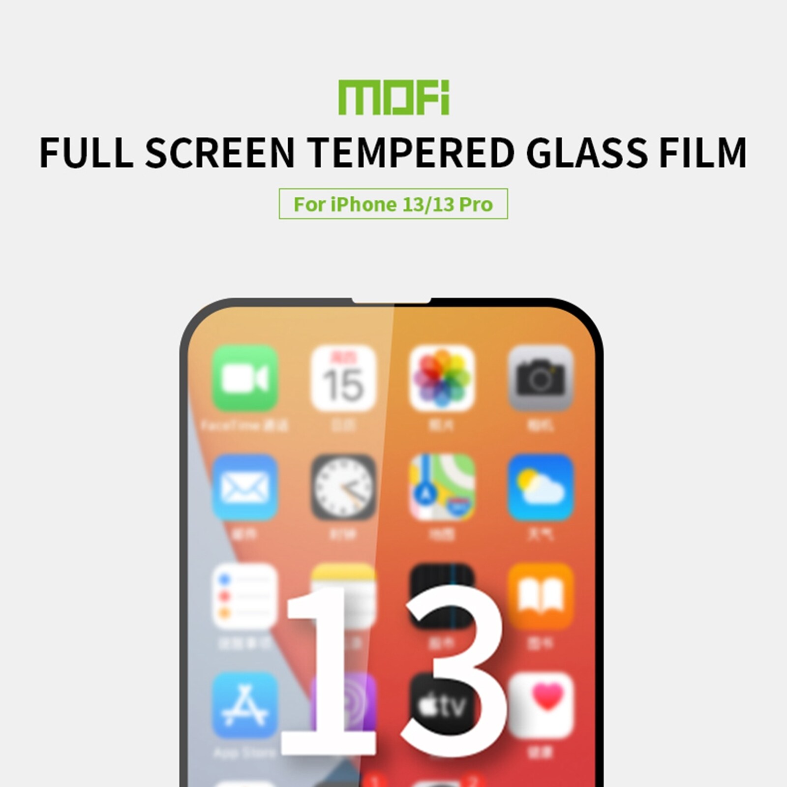 2.5D fullskjermbeskytter med herdet glass til iPhone 13 / 13 Pro - Svart