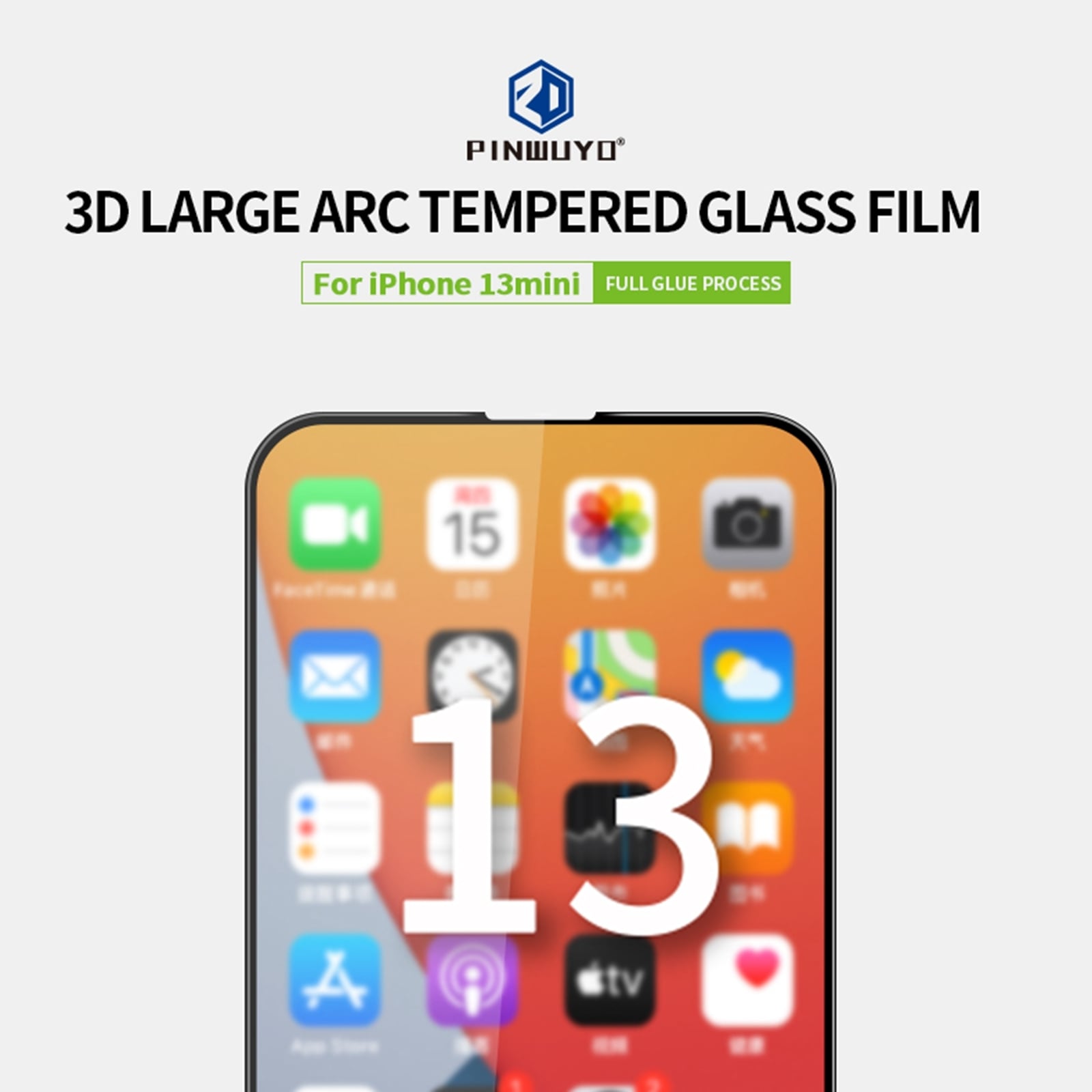 Skjermbeskyttelse 9H og 3D med herdet glass samt ekstra hardhet til iPhone 13 mini - Svart